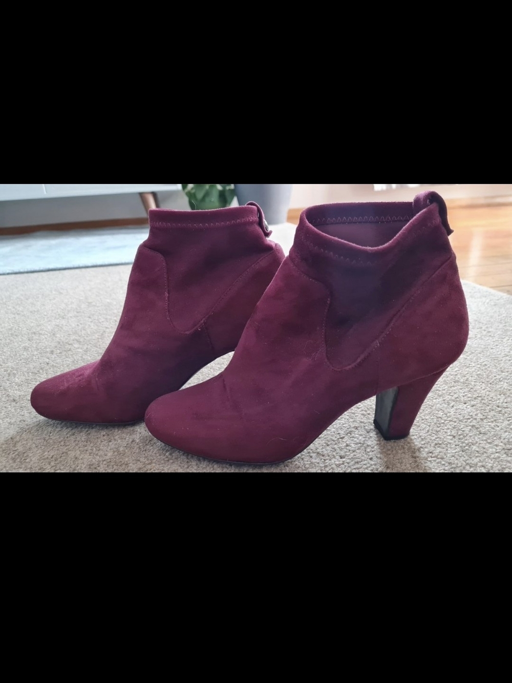 BCBGeneration Wine Suede Ankle Booties with Block Heel